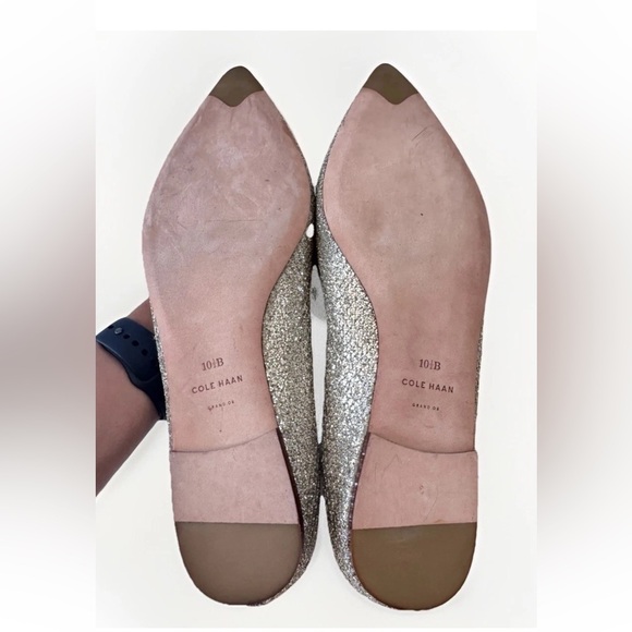 COLE HAAN skimmer Metallic Silver Glitter Pointed Toe Flat Loafers Shoes 10.5 - Picture 8 of 9